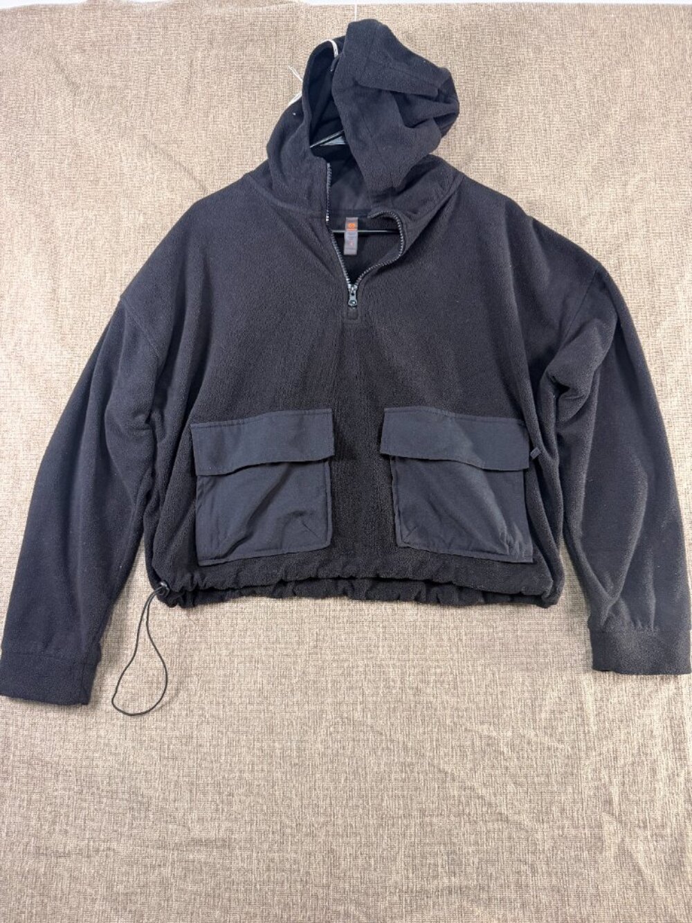 Mono B Black Fleece Quarter-Zip Cargo Hoodie KT12008 Medium